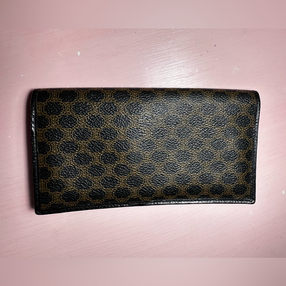 CELINE- Long Bifold Wallet Black and Gold Vintage Leather Coin Card - Picture 10 of 16